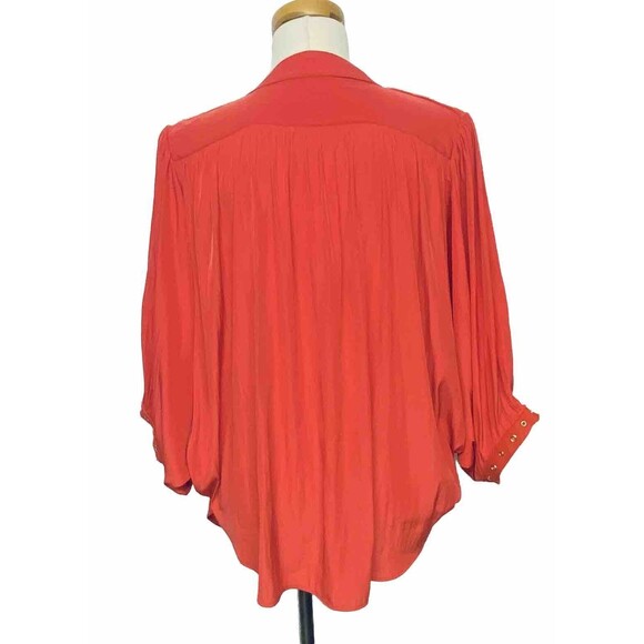Chico's Women's Orange Batwing Sleeve Flowy Popover Top Size 1 (M) Gold Eyelet - Picture 6 of 9
